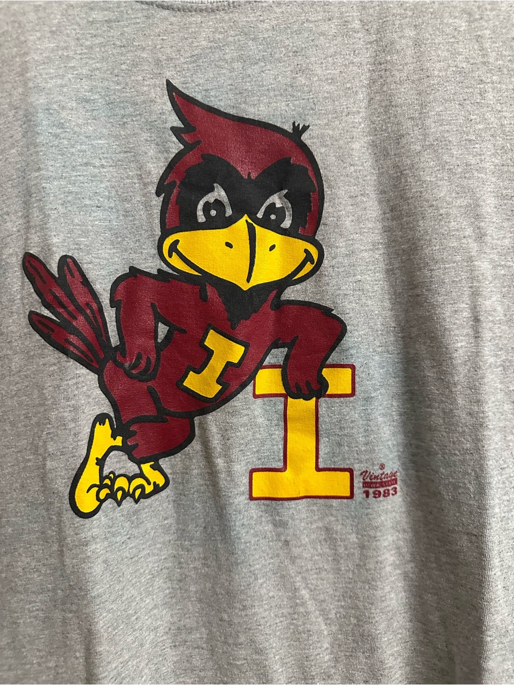 Vintage Grey shirt with Maroon & Yellow Cardinal Graphic